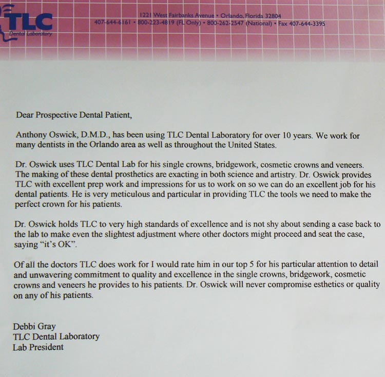 Dental Testimonial from TLC Dental Laboratory